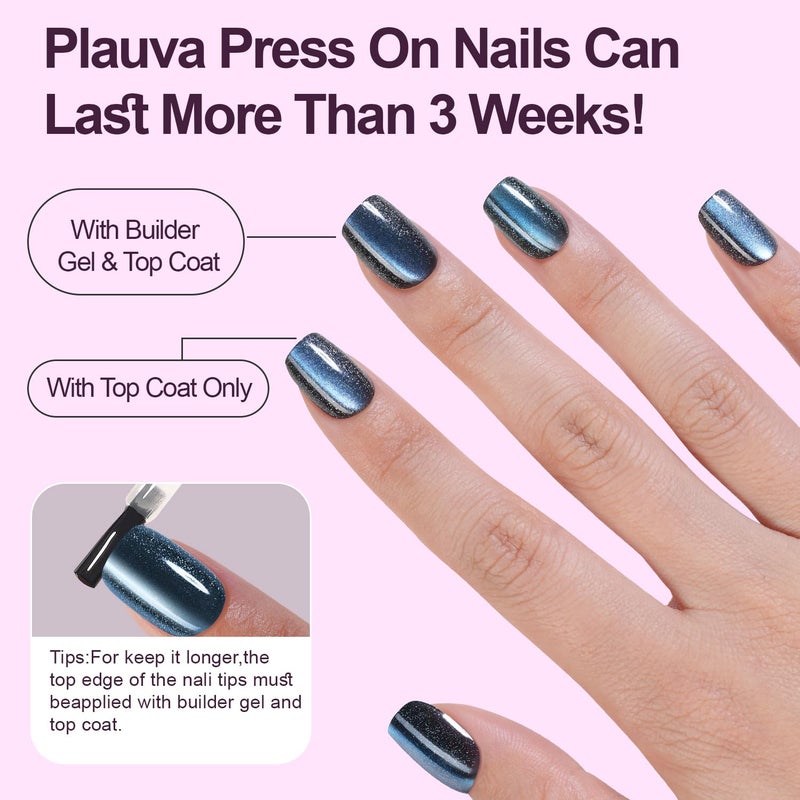 Plauva 150Pcs Cat Eye Press on Nails Short Square, Soft Gel Fake Nails, Glossy Glitter Cat Eye Nail Tips for Women and Girls Stick On Nails in 15 Sizes - Image 5